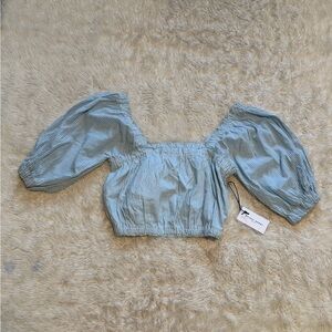 NWT Apiece Apart Francisca Shirred Crop Top in Blue Stripe - Size 10